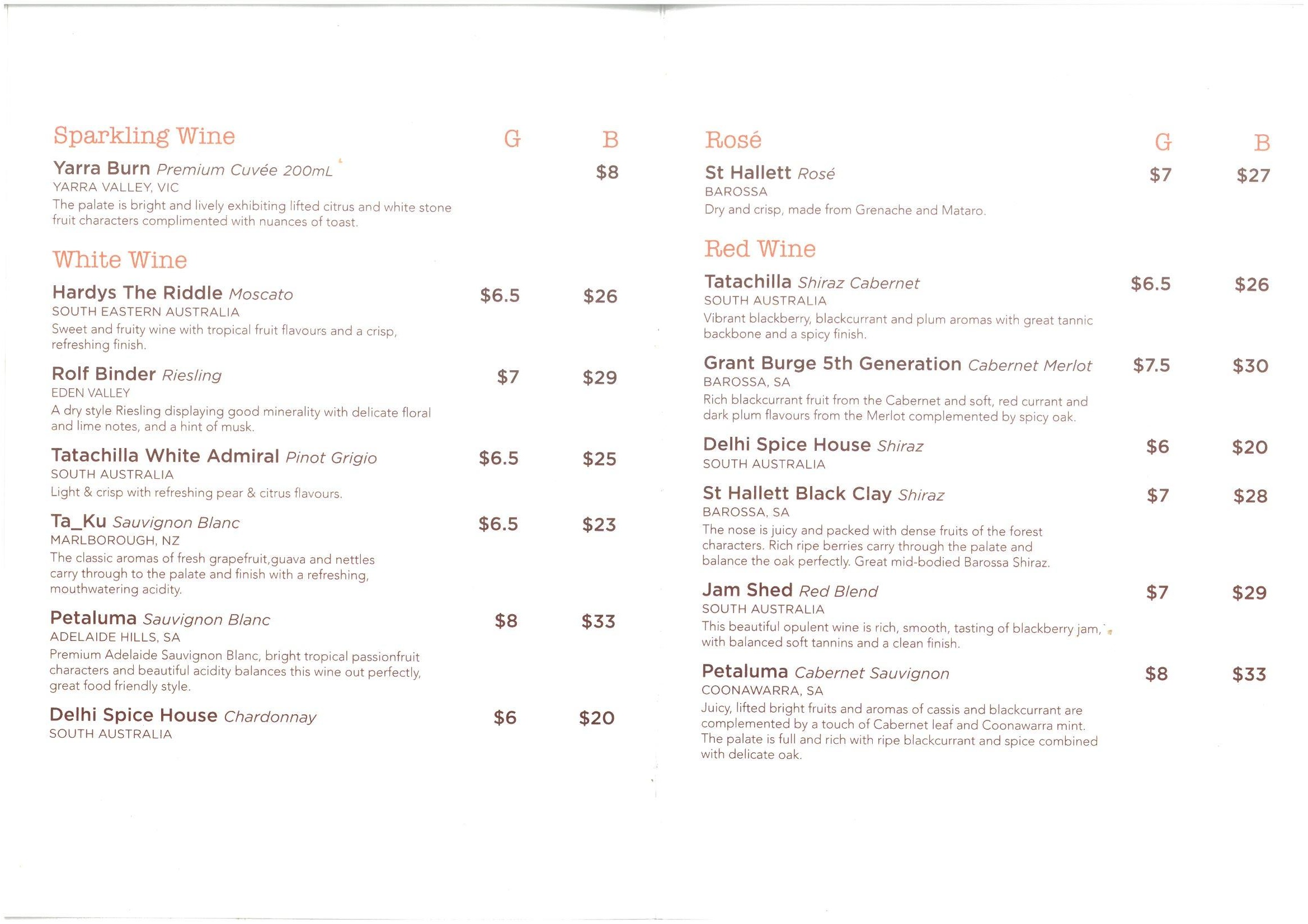 Drink Menu - Page 1